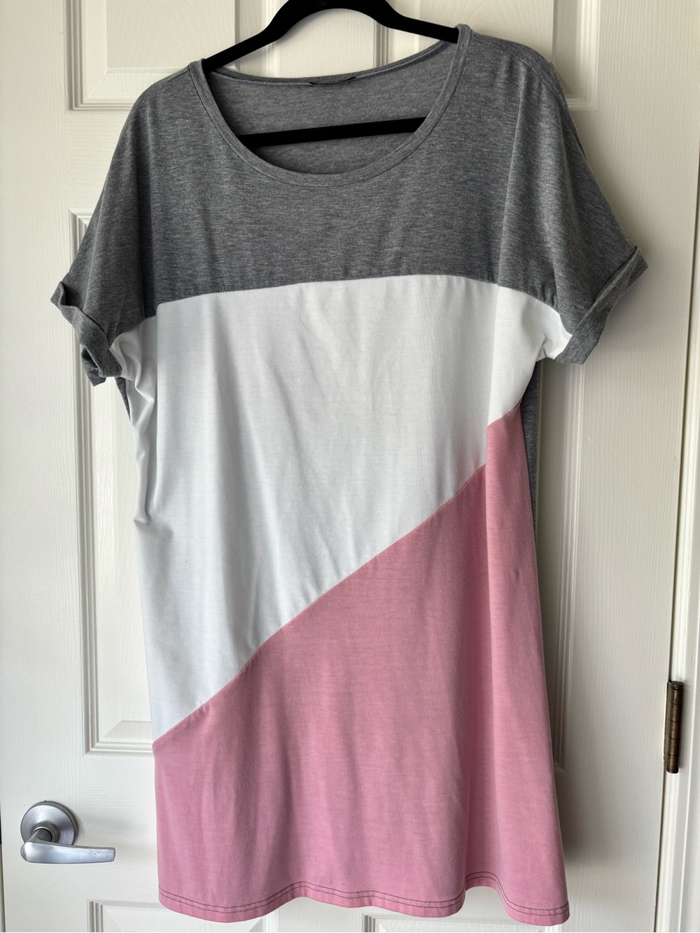 Women’s Colorblock Mini T-Shirt Dress - Gray, White & Pink